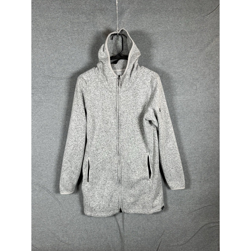 L.L.Bean Women’s Sweater Fleece Coat L Regular Gray Hooded Long Jacket 290303